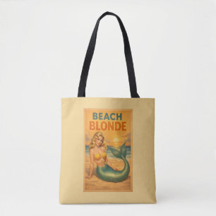Beach Blonde Pin-Up Mermaid   Yellow Retro Coastal Tote Bag