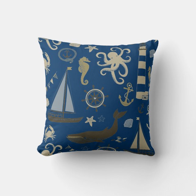 Beach Blue Beige Ocean  Throw Pillow (Front)