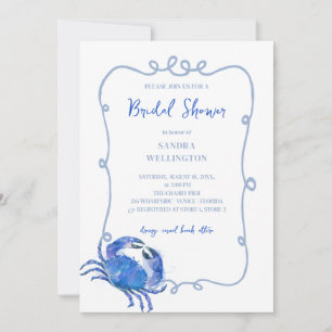 Beach Blue Crab Doodle Frame Invitation