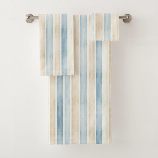 Beach Blue Cream Stripes Bath Towel Set (Insitu)