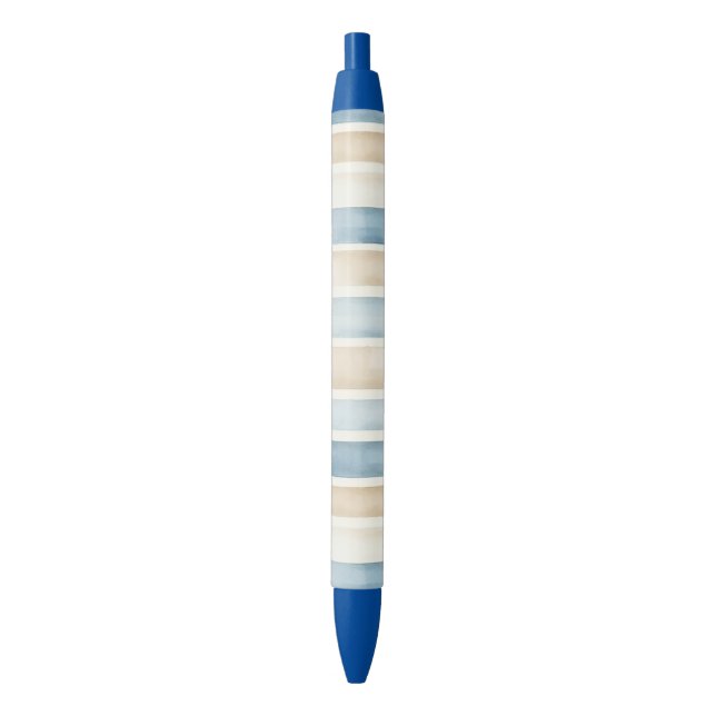 Beach Blue Cream Stripes   Black Ink Pen (Front Vertical)