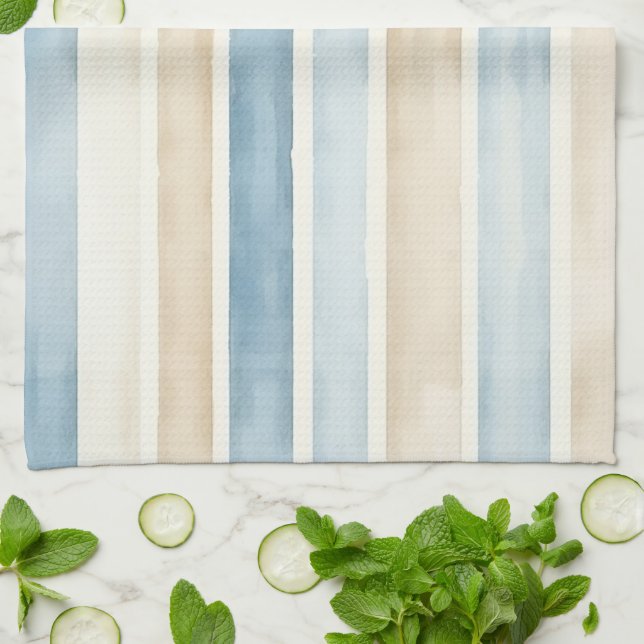Beach Blue Cream Stripes Kitchen Towel (Folded)