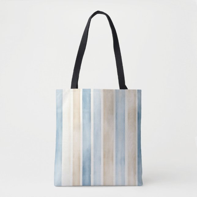 Beach Blue Cream Stripes Tote Bag (Front)