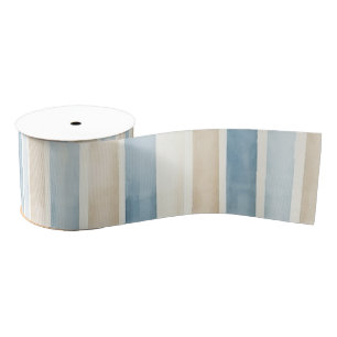 Beach Blue Cream Stripes Wedding Grosgrain Ribbon