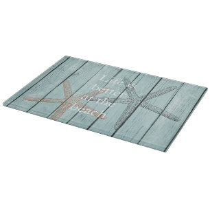 Beach Blue Faux Wood Starfish  Cutting Board
