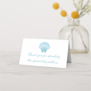Beach Blue Nautical Seashell Wedding Thank You Place Card