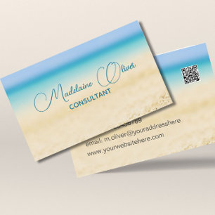 Beach Blue Ocean Coastal QR Code Modern  Business Card