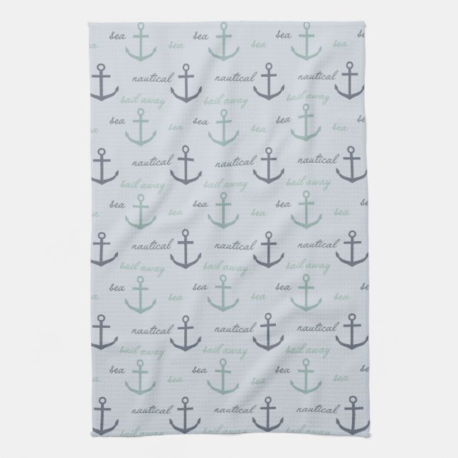 Beach Blue Ocean Nautical Sea Anchors Kitchen Towel (Vertical)