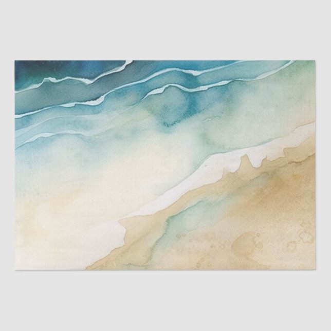 Beach Blue Ocean Sand Wedding Tissue Paper (Front)