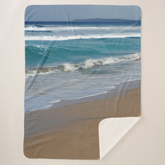 Beach Blue Ocean Waves Sherpa Blanket (Front)