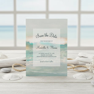 Beach Blue Ocean Waves Wedding Save The Date