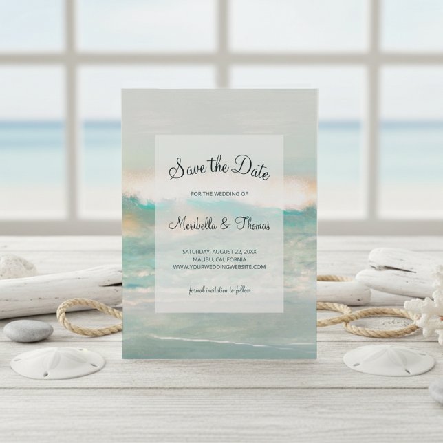 Beach Blue Ocean Waves Wedding Save The Date (Creator Uploaded)