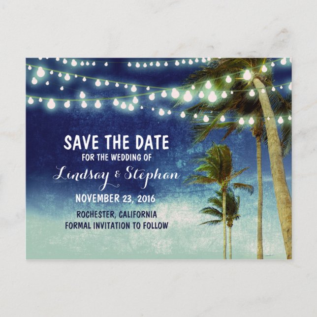 beach blue ombre save the date postcards (Front)