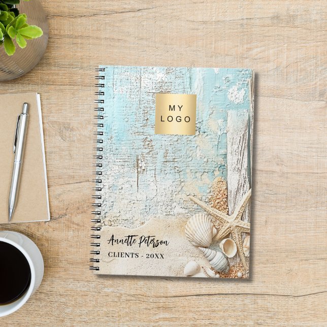 Beach blue sand starfish shell business logo notebook (Creator Uploaded)