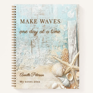 Beach blue sand starfish shell motivational notebook