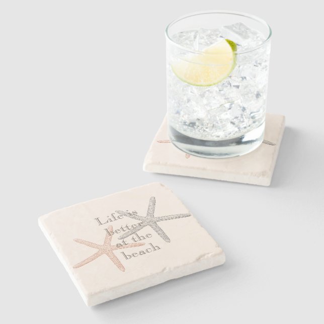 Beach Blue Starfish  Stone Coaster (Side)