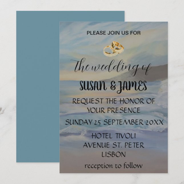 Beach blue sunset invitation (Front/Back)
