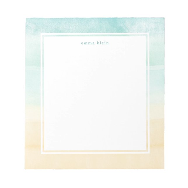 Beach Blue Tan Abstract Watercolor Texture Name Notepad (Front)