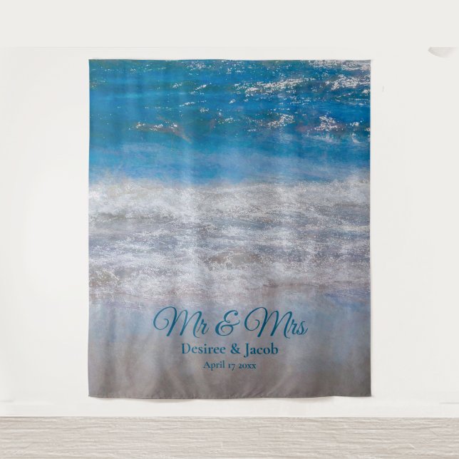 Beach Blue Tropical Ocean Photo Booth Wedding Tapestry (Front)