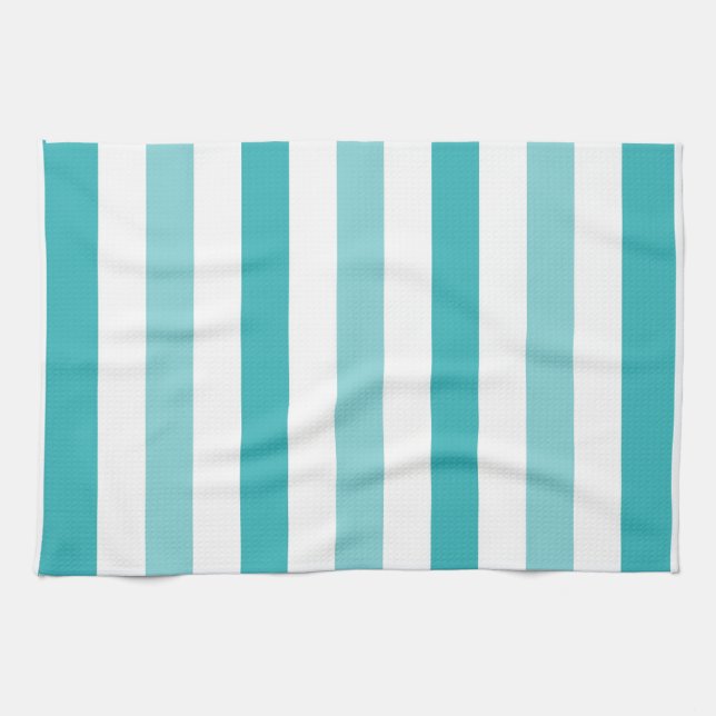 Beach Blue Turquoise Stripes Kitchen Towel (Horizontal)