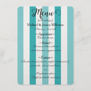 Beach Blue Turquoise Stripes Wedding Menu