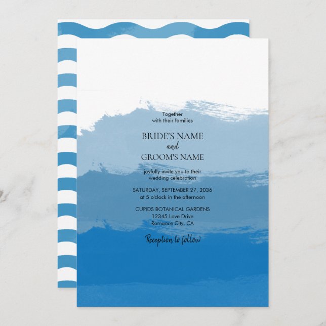 Beach Blue Watercolor Wedding Invitations (Front/Back)