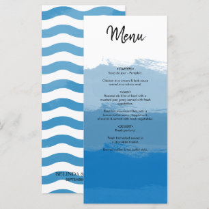 Beach Blue Watercolor Wedding  Menu