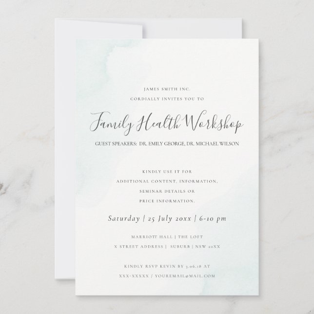 BEACH BLUE WATERCOLOUR BRUSHSTROKE WORKSHOP EVENT INVITATION (Front)