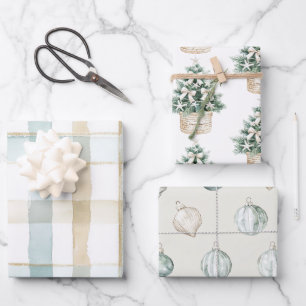 Beach Blue White Christmas Tree Ornaments Wrapping Paper Sheet