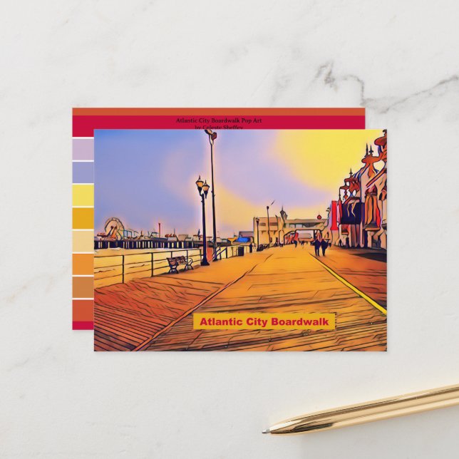 Beach Boardwalk Pop Art Postcard (Front/Back In Situ)