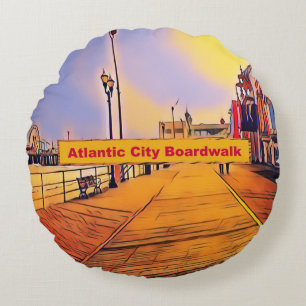 Beach Boardwalk pop Art Round Pillow