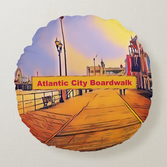 Beach Boardwalk pop Art Round Pillow (Front)