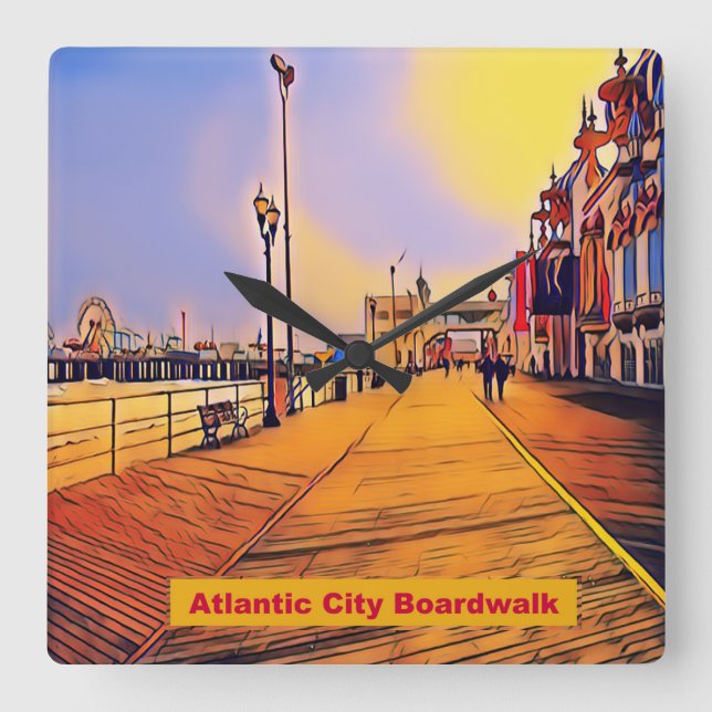 Beach Boardwalk Pop Art Square Wall Clock (Front)