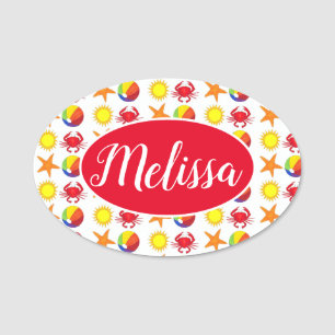 Beach Boardwalk Sun Crab Beachball Starfish Name Tag