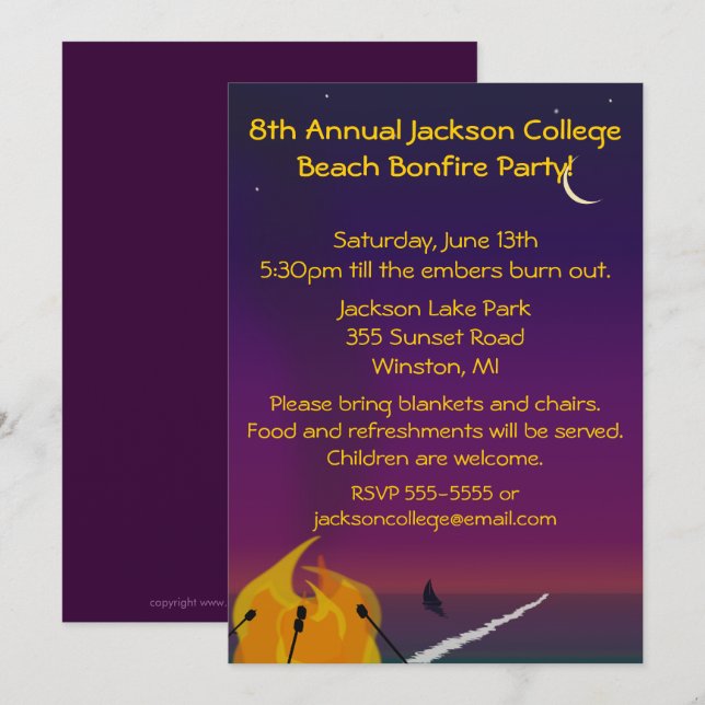 Beach Bonfire Party Invitation (Front/Back)
