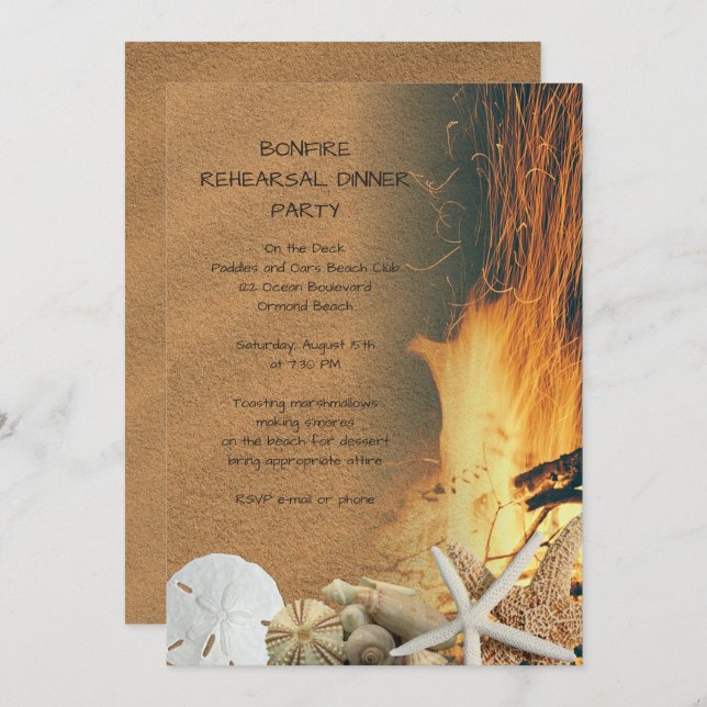 Beach Bonfire Rehearsal Dinner Party Invitations (Front/Back)