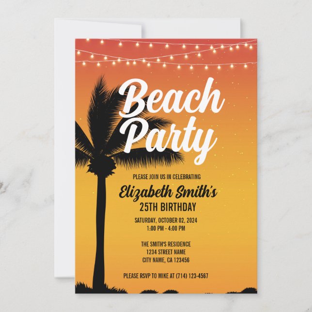 Beach Bonfire Theme Birthday Party Invitation  (Front)