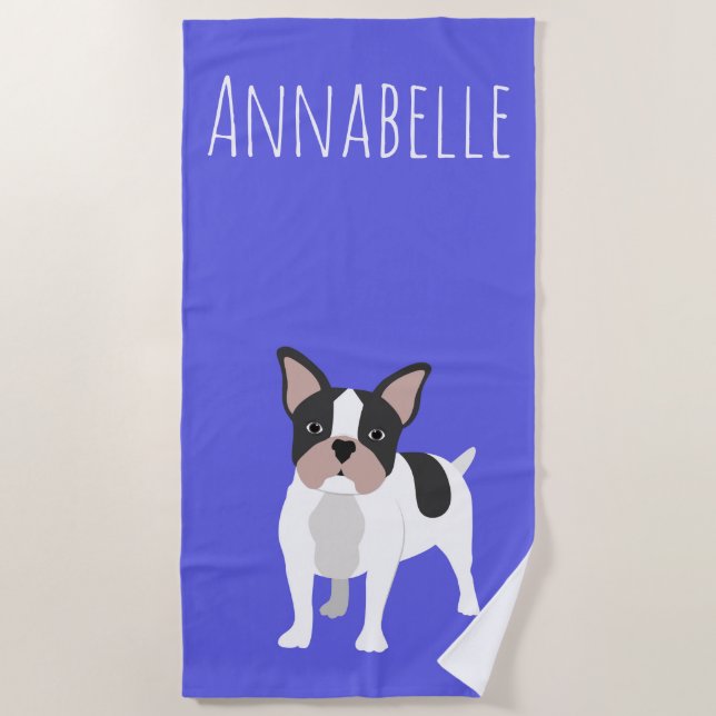 Beach Boston Terrier Personalize Beach Towel (Front)
