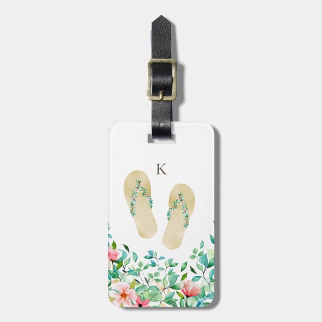 Beach Botanical Flip Flops Monogram Luggage Tag (Front Vertical)