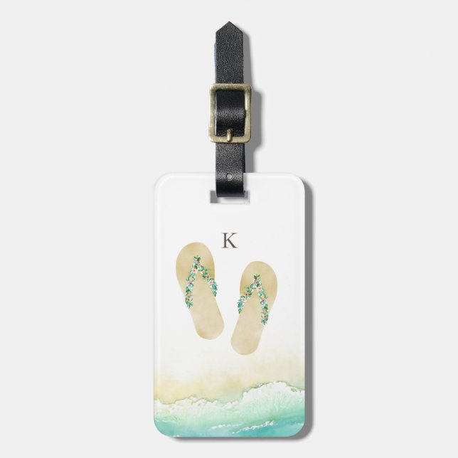 Beach Botanical Flip Flops Monogram Luggage Tag (Front Vertical)