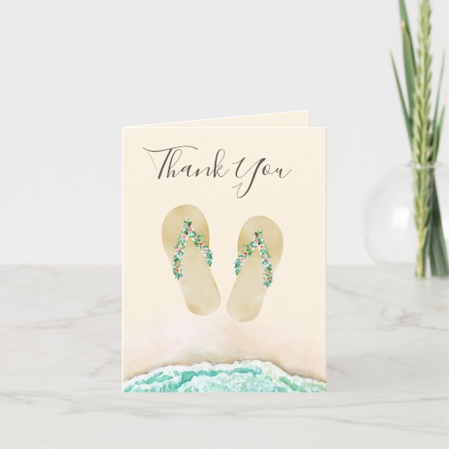 Beach Botanical Flip Flops Thank You Card (Front)