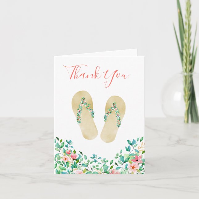 Beach Botanical Flip Flops Thank You Card (Front)