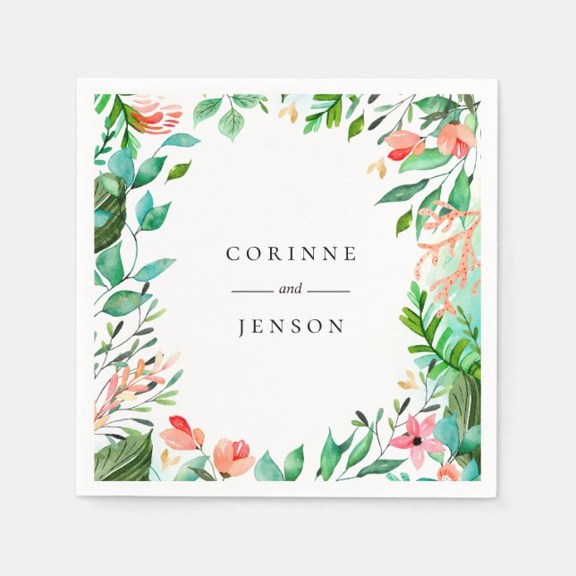 Beach Botanical Frame Personalized Paper Napkins (Front)