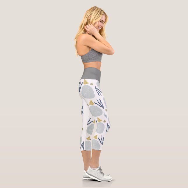 Beach Botanical Greenery Grey Capri Leggings (Right)