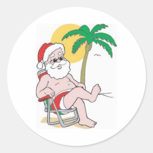 Beach Bound Santa Classic Round Sticker (Front)
