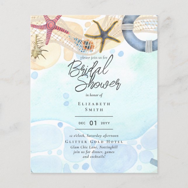 Beach Bridal Shower Coastal Nautical Invitation Flyer (Front)