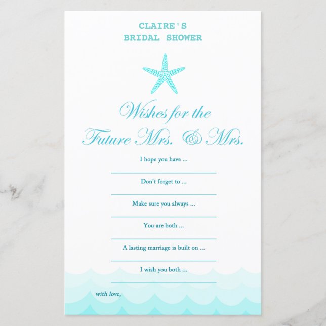 Beach Bridal Shower Game, Nautical, Mermaid (Front)