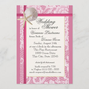 Beach Bridal Shower Pink Invitation
