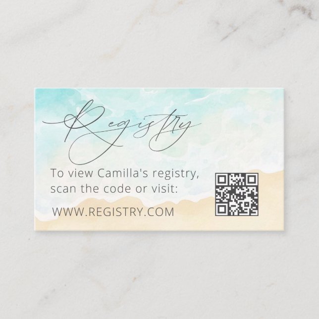 Beach Bridal Shower Registry QR code Enclosure Card (Front)