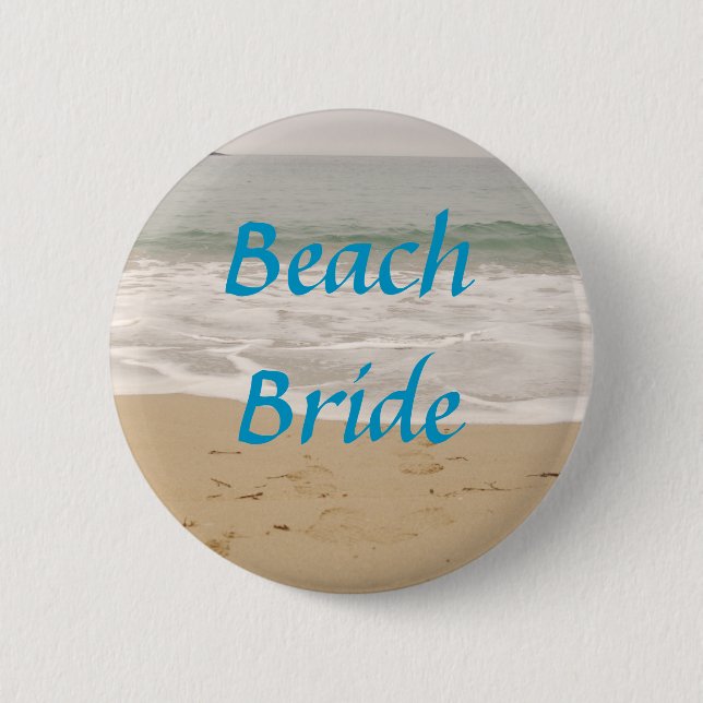 Beach Bride Button:  Ocean Tide Version 2 Inch Round Button (Front)